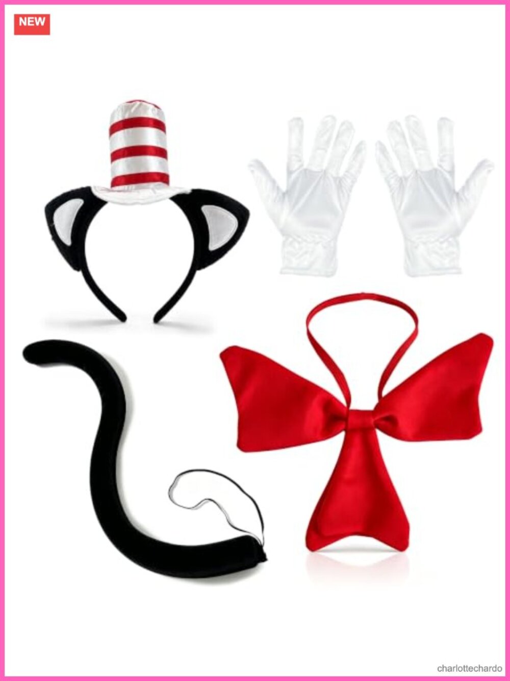 4-Piece Cat Costume Set: Headband Top Hat, Bow Tie, Tail & Gloves